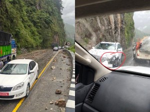 मुग्लिन-नारायणगढ सडकमा गुडिरहेको कारमाथि ढुंगा खस्यो, ३ जना घाइते