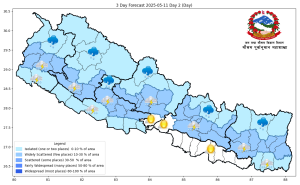 देशको पहाडी भागहरूमा मध्यम वर्षाको सम्भावना