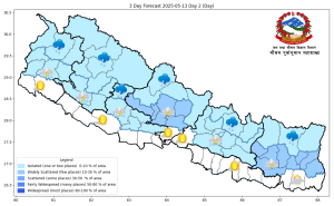 दुई प्रदेशका पहाही भागमा मध्यम वर्षाको सम्भावना
