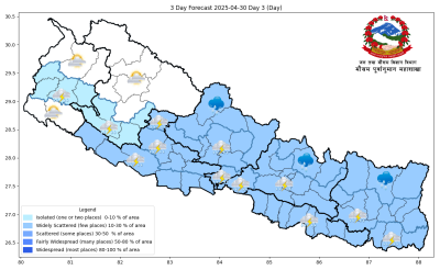 आज यी स्थानमा वर्षा तथा तराईमा हावाहुरीको सम्भावना