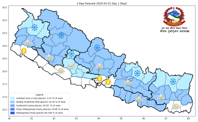 यि पाँच प्रदेशमा चट्याङसहित हल्का वर्षाको सम्भावना
