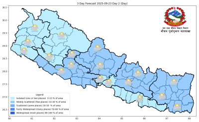 स्थानीय वायूको आंशिक प्रभाव, यि दुई प्रदेशका पहाडी भागमा भारी वर्षाको सम्भावना