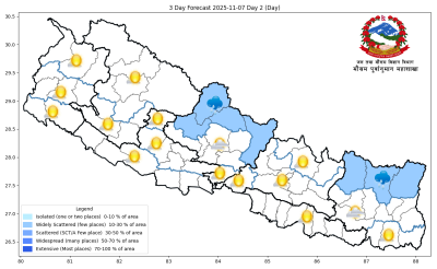 यि स्थानमा हल्का वर्षा र हिमपातको सम्भावना