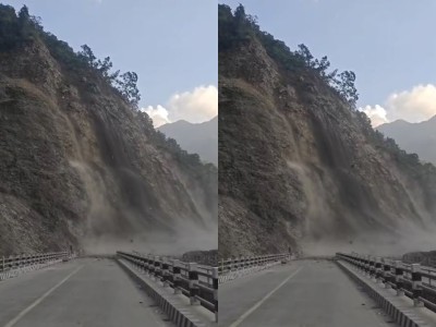 तुइन खोला पुल नजिकै फेरी झर्याे पहिरो, सडक आवागमन दुईतर्फि बन्द