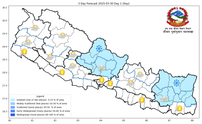 दुई प्रदेशका पहाडी भागमा चट्याङसहित वर्षाको सम्भावना