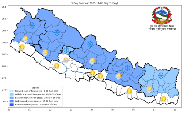 यि प्रदेशमा आज हल्का वर्षा र हिमपातको सम्भावना