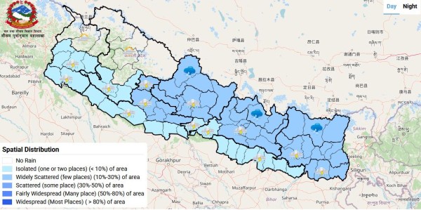 देशका अधिकांश भागमा जलवाष्पयुक्त हावाको प्रभाव, यि प्रदेशमा छ वर्षाको सम्भावना