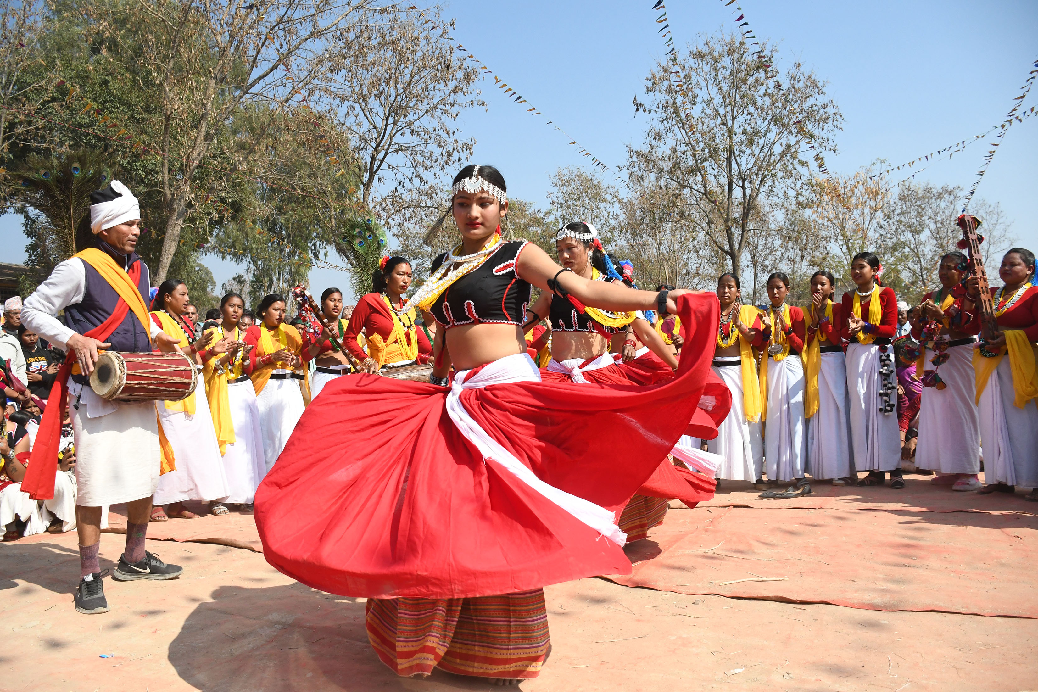 थारु नाच प्रस्तुत गर्दै