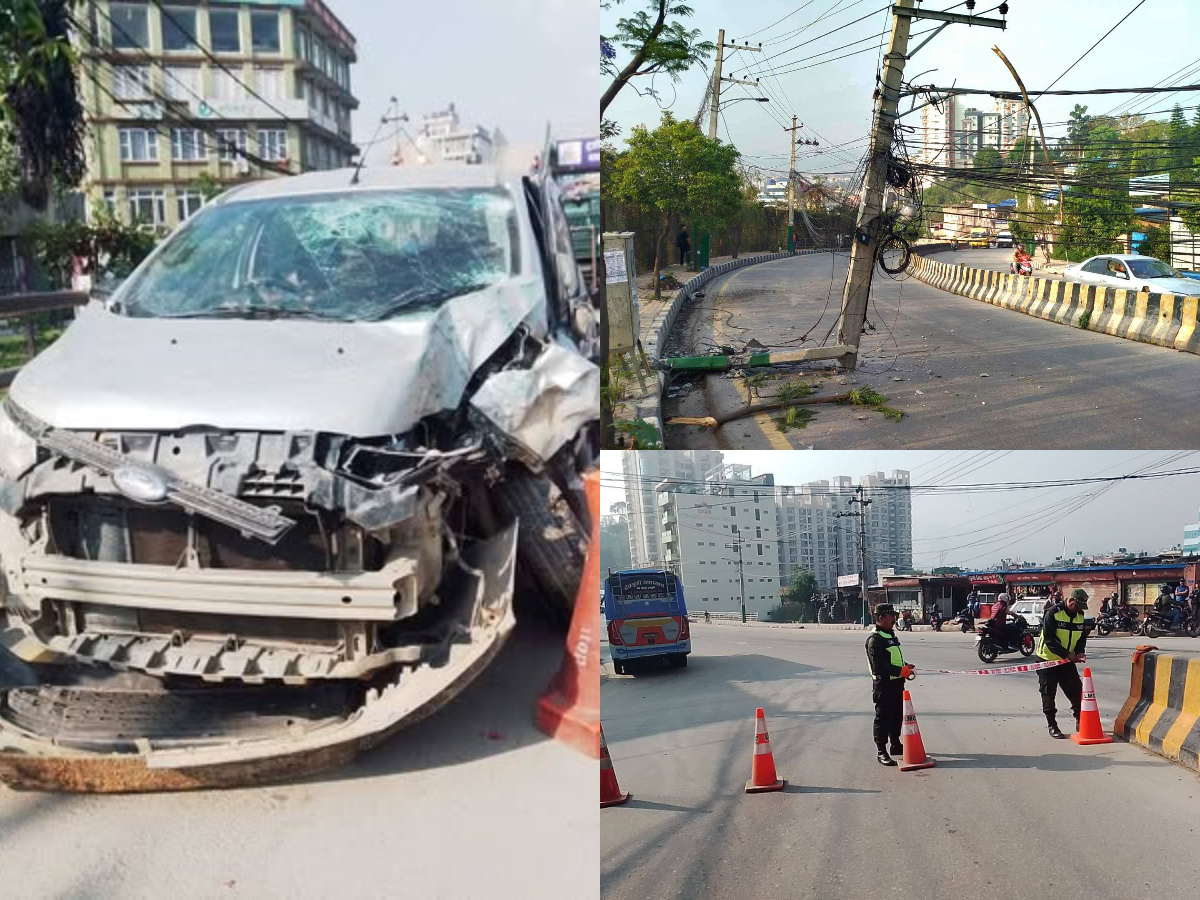 हात्तीवनमा बिजुलीको पोलमा ठोक्कियो कार, तीन जना घाइते